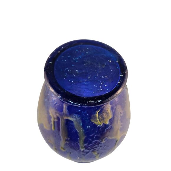 Handcrafted Cobalt Blue Gathering Vase With Gold Drip Design & Textured Finish - Picture 7 of 9